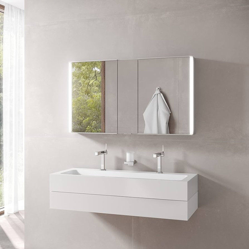 Keuco Spiegel-Schrank mit Variabler LED-Beleuchtung dimmbar,  Badezimmer-Spiegelschrank, mit Aluminium-Korpus, mit  Türen, 10xx cm  Royal Match